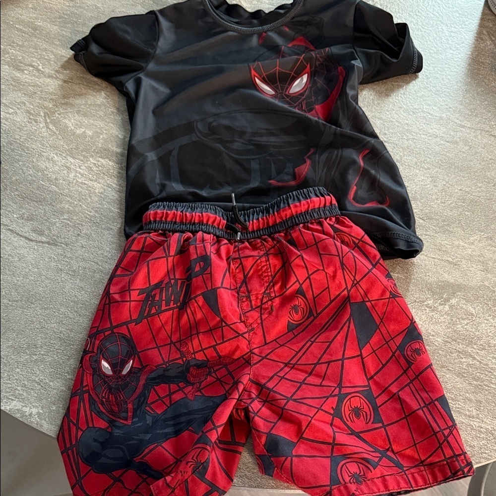 Miles Morales Spider-Man Black and Red Kids' Swim Shirt and Trunks